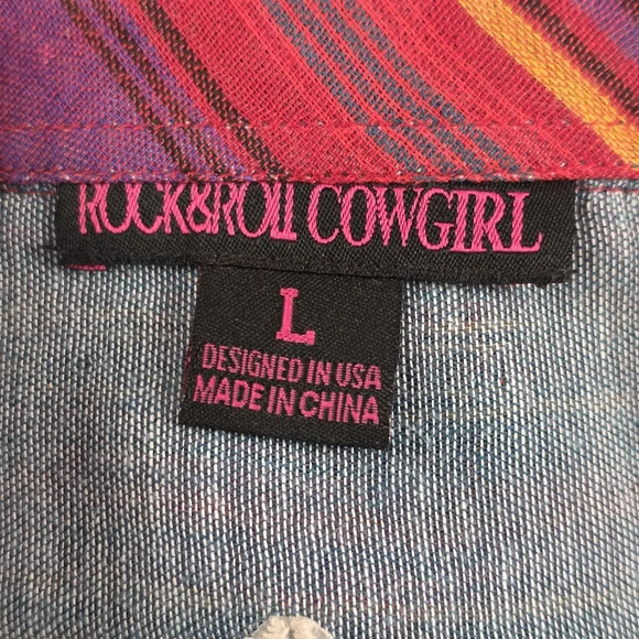 Rock & Roll Cowgirl Aztec Western Cowgirl Button Down Embroidered Gauzy Shirt L - Picture 5 of 8